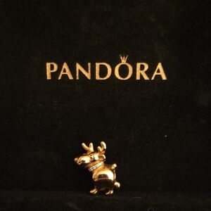 Pandora Retired Rose Gold Reindeer Charm w Set of 7 CZ Collar Stones